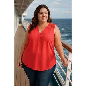 Torrid Blouse 1X Pink Sleeveless V-Neck Lace Shoulder Detail Bohochic Casual